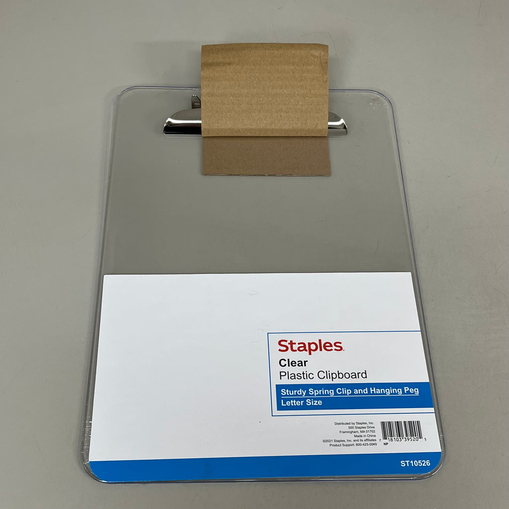 STAPLES (3 PACK) Plastic Clipboard Letter Size Spring Clip  Letter Size Clear ST10526