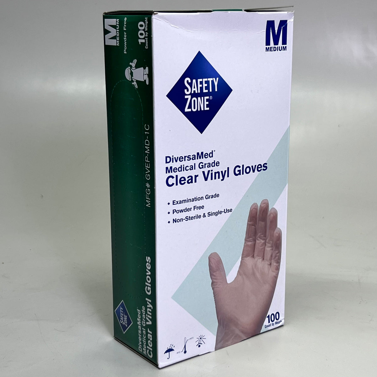 SAFETY ZONE (2 PACK of 100 Gloves) Clear Vinyl Gloves Sz M, GVEP-MD-1C