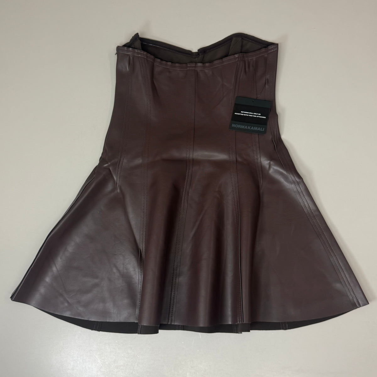 NORMA KAMALI Strapless Grace Mini Dress Unlined Women's Sz L/40 Chocolate