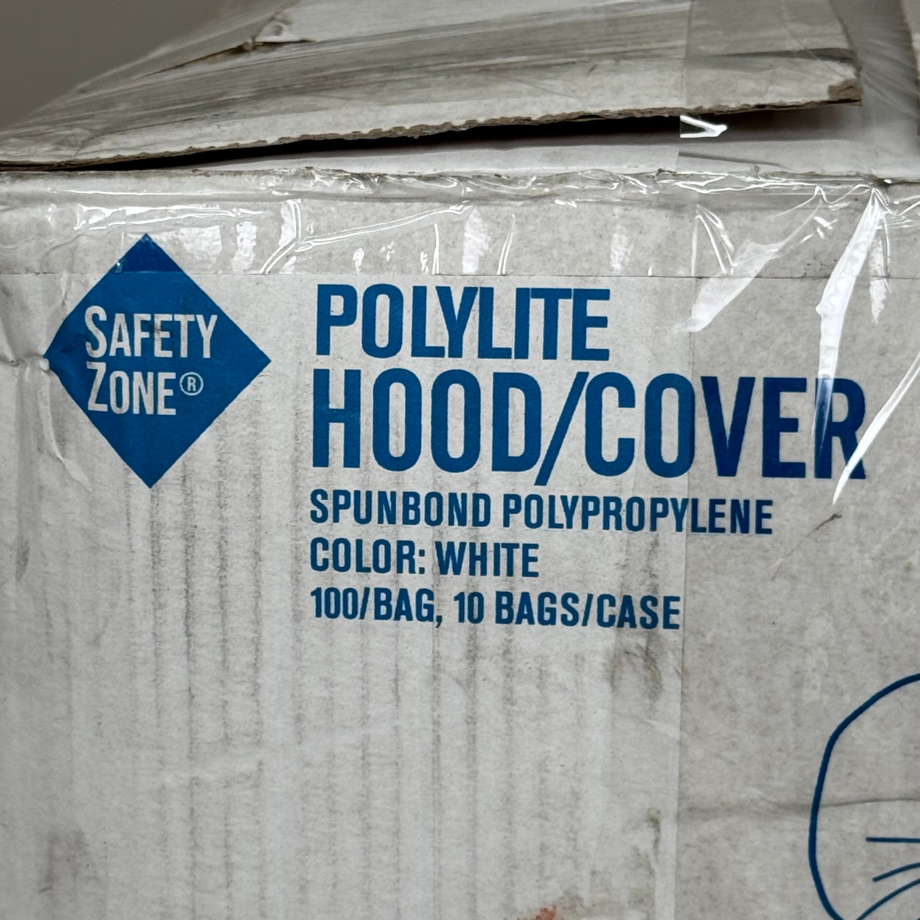 SAFETY ZONE Polylite Hood Face Beard Cover White (1,000/Case) Regular Size