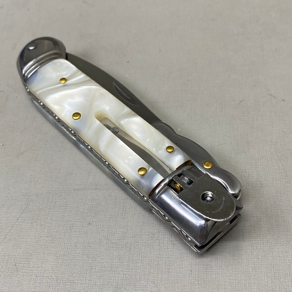 ZA@ ARMED FORCE TACTICAL Hand Crafted OTF Pocket Knife  3.5"Blade 8" Knife White Marble ST-10WP