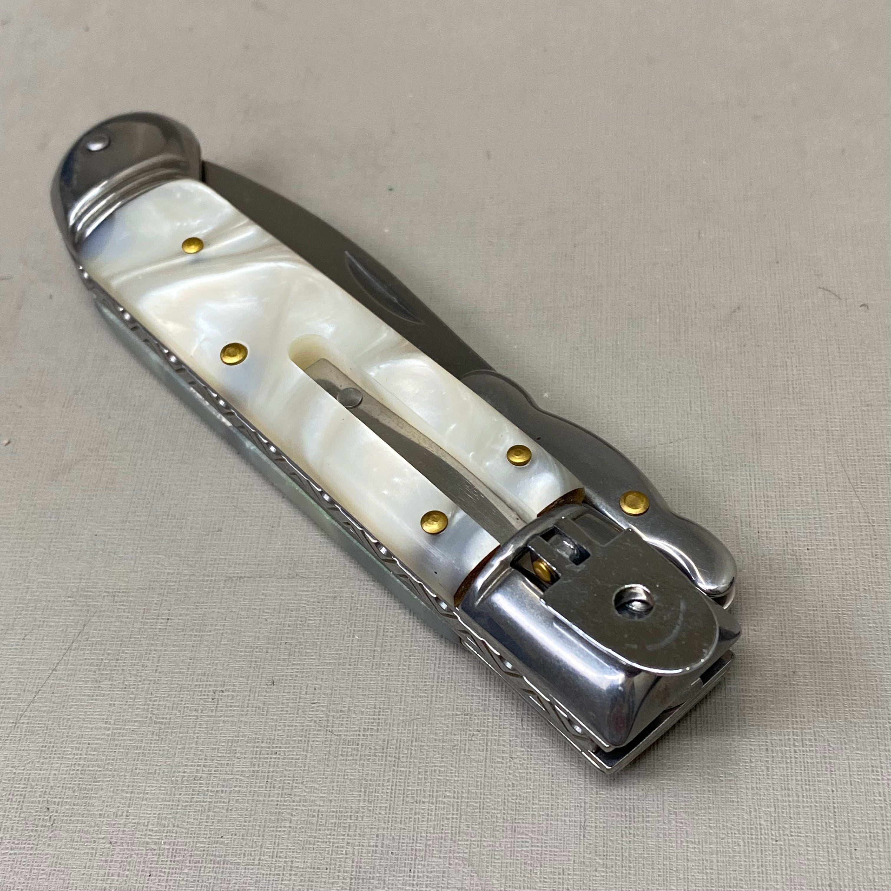 ZA@ ARMED FORCE TACTICAL Hand Crafted OTF Pocket Knife  3.5"Blade 8" Knife White Marble ST-10WP