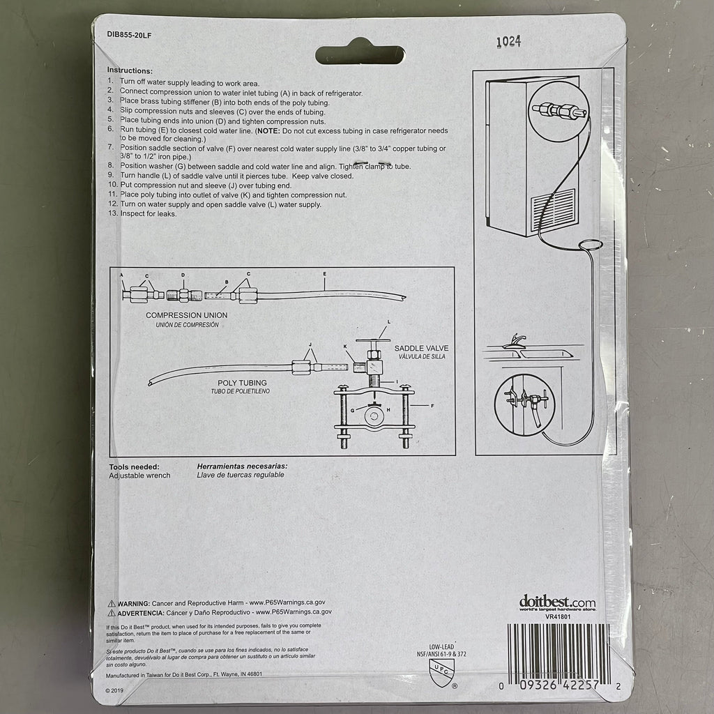 DO IT BEST Poly Tubing Ice Maker Installation Kit 25' x 1/4" DIB855-20LF 456045