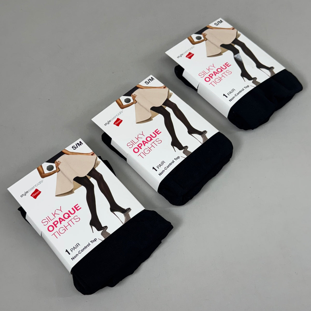 HANES (3 PACK) Style Silky Opaque Tights Non-Control Top Women's S/M Black 638850