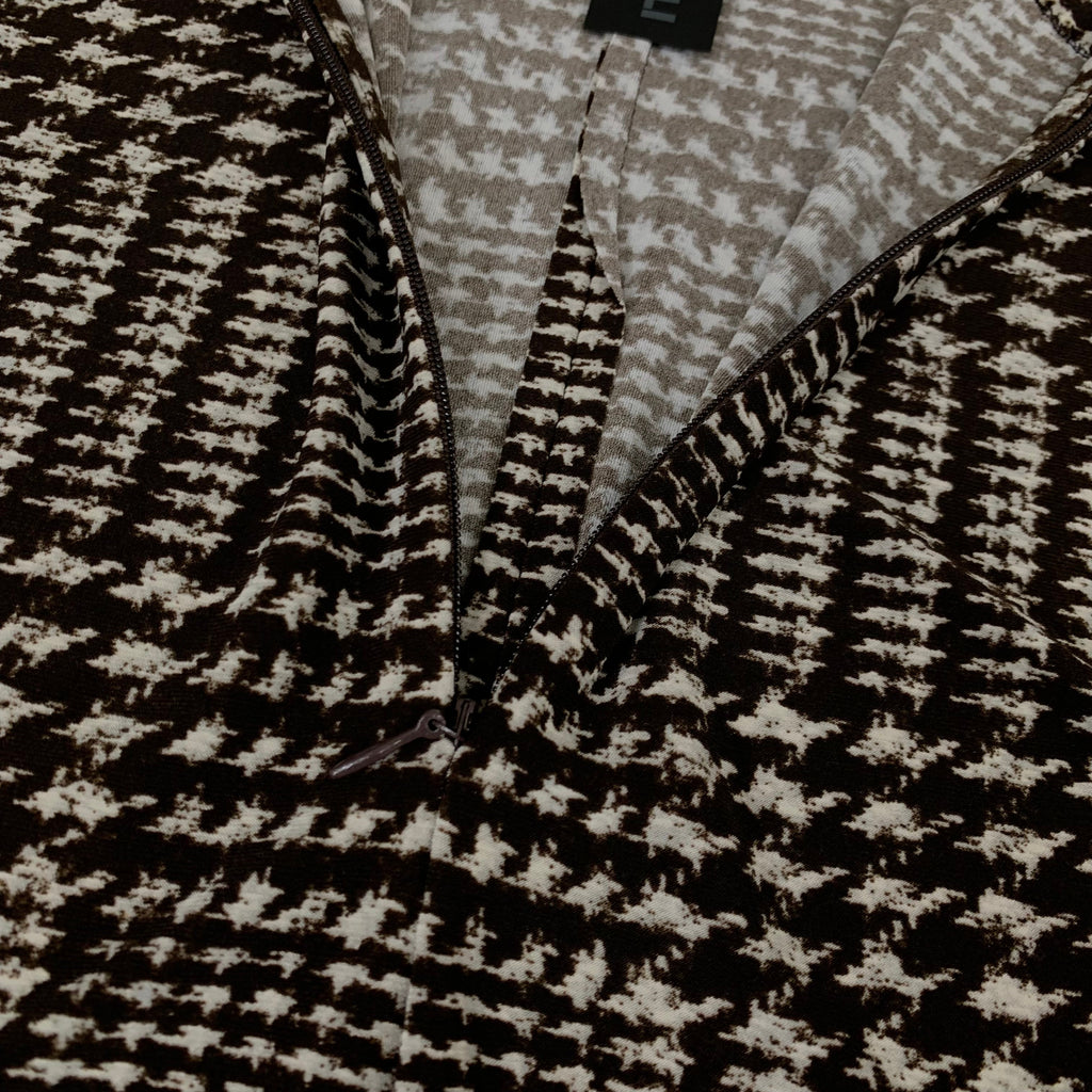 NORMA KAMALI Front Zip Slim Fit Turtle Top Women's Sz S/36 Chocolate Plaid Tweed