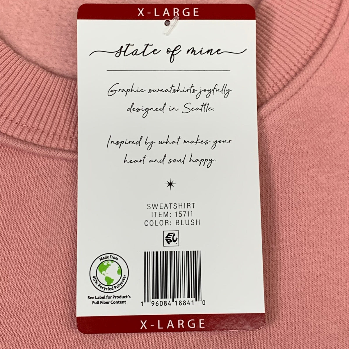 STATE OF MINE Women's Texas Print Sweatshirt Sz-XLarge Blush 15711