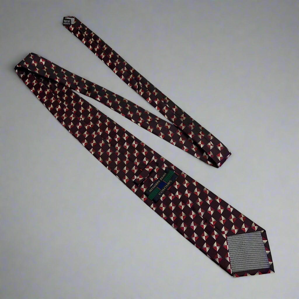 ALEXANDER JULIAN COLOURS Square Pattern Made Tie 64" Maroon/Red/Yellow