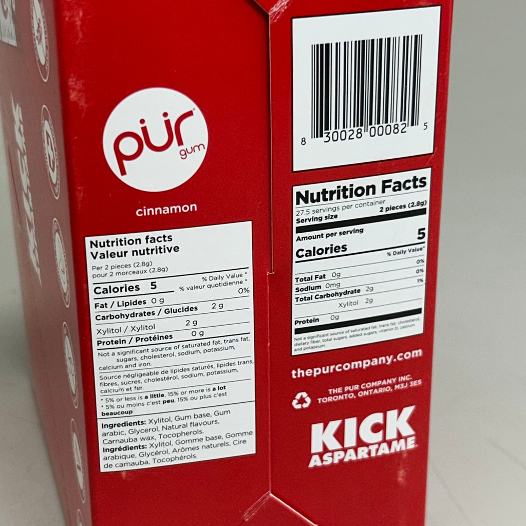 PUR (12 PACK, 55 Pieces Each) Sugar Free Cinnamon Flavored Chewing Gum