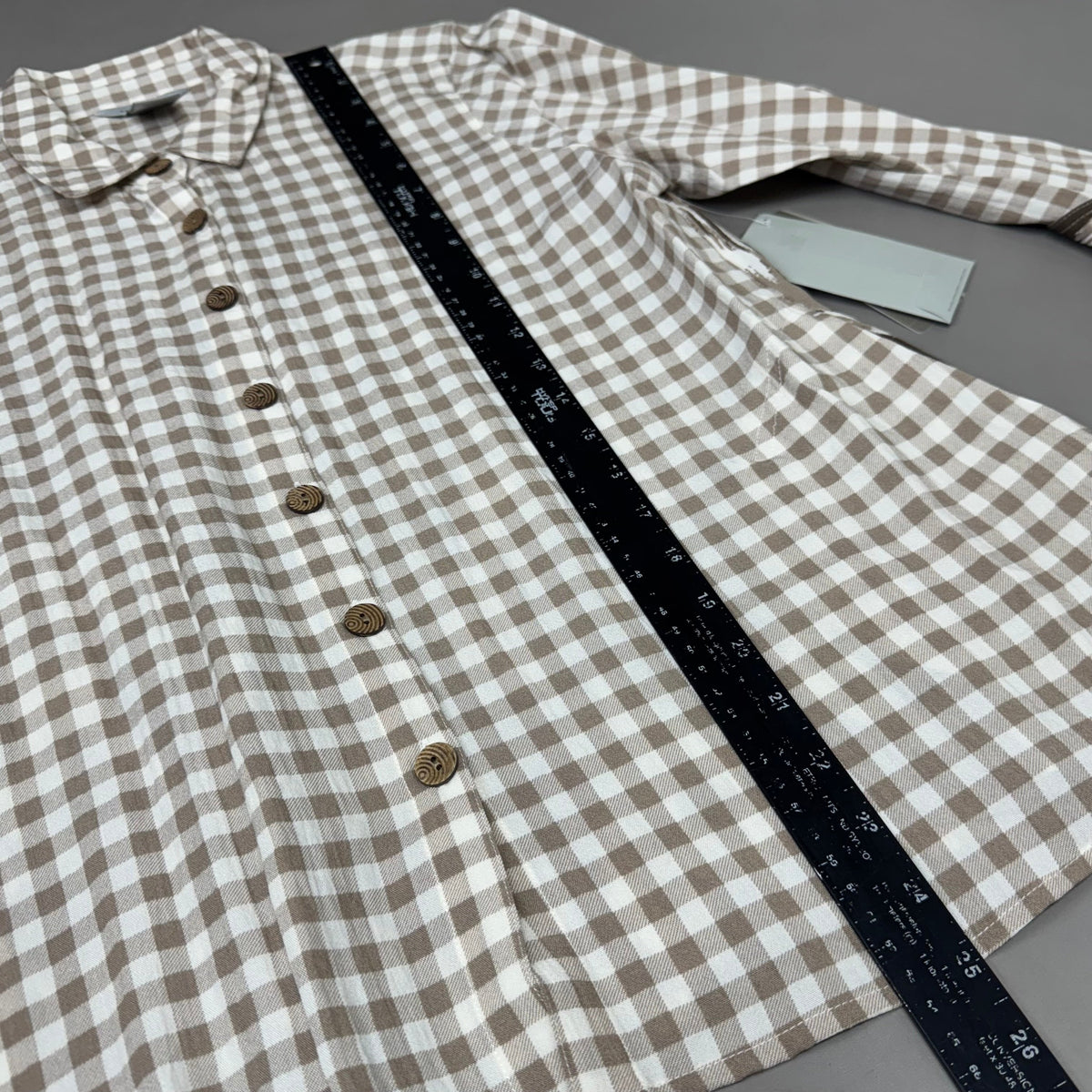 MULTIPLES Button-Up Plaid Shirt w/Cuff Petite Women's Sz PM Brown/Cream M44506BP