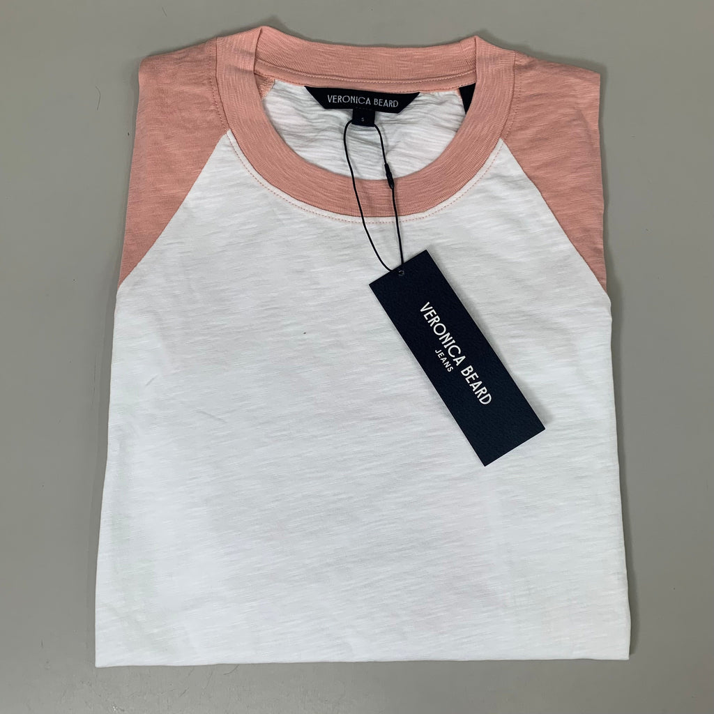 VERONICA BEARD Jeans Women's Mason Baseball Tee Sz-S Rosebloom/White