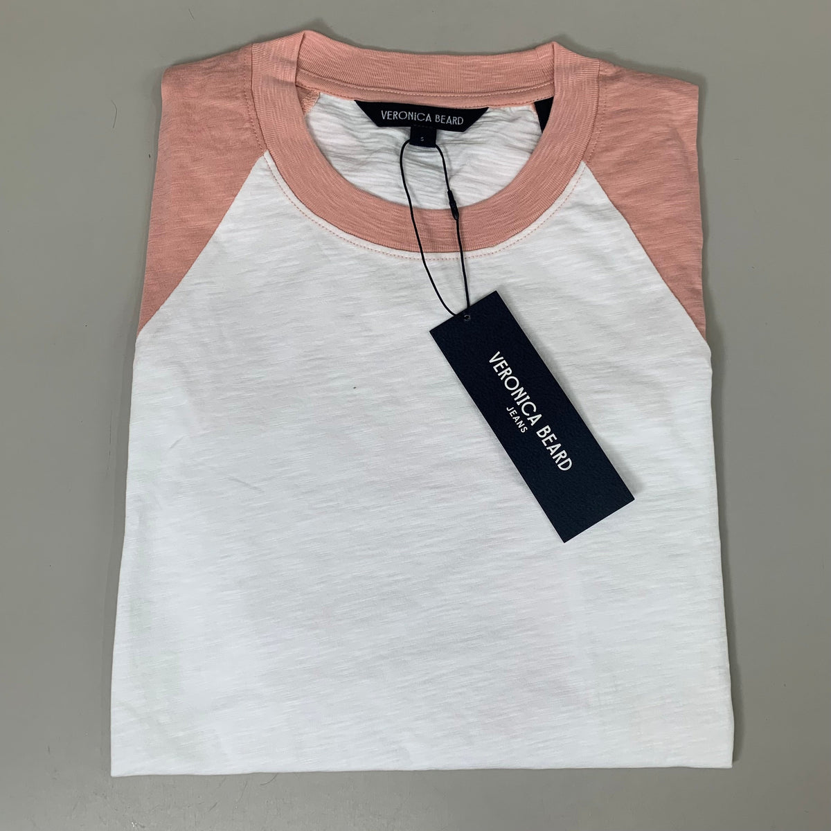 VERONICA BEARD Jeans Women's Mason Baseball Tee Sz-S Rosebloom/White