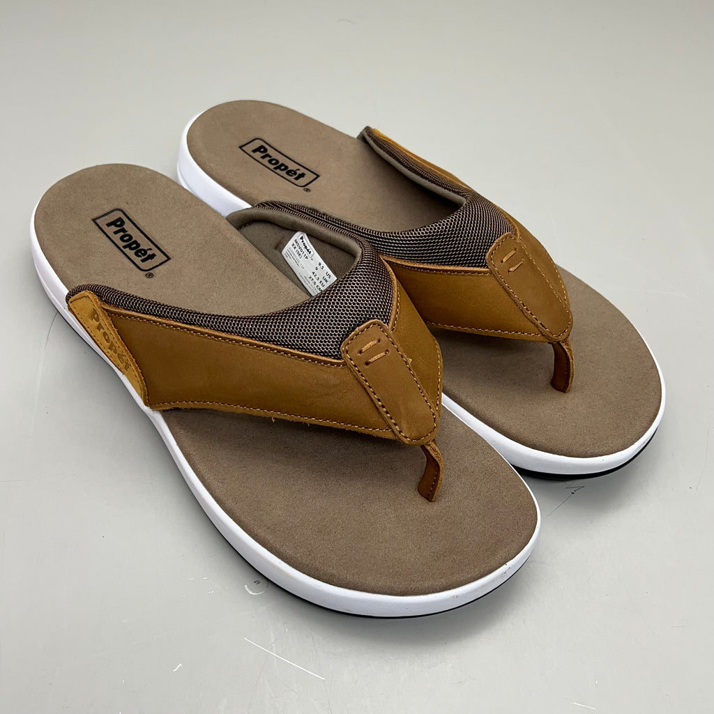 PROPET Easton Cushion Flip Flop Sandal Leather Men's Sz 9.5 XX(5E) Tan MSV011P
