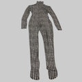 NORMA KAMALI Sleeve Open Back Catsuit Footsie Women's Sz M/38 Chocolate Plaid