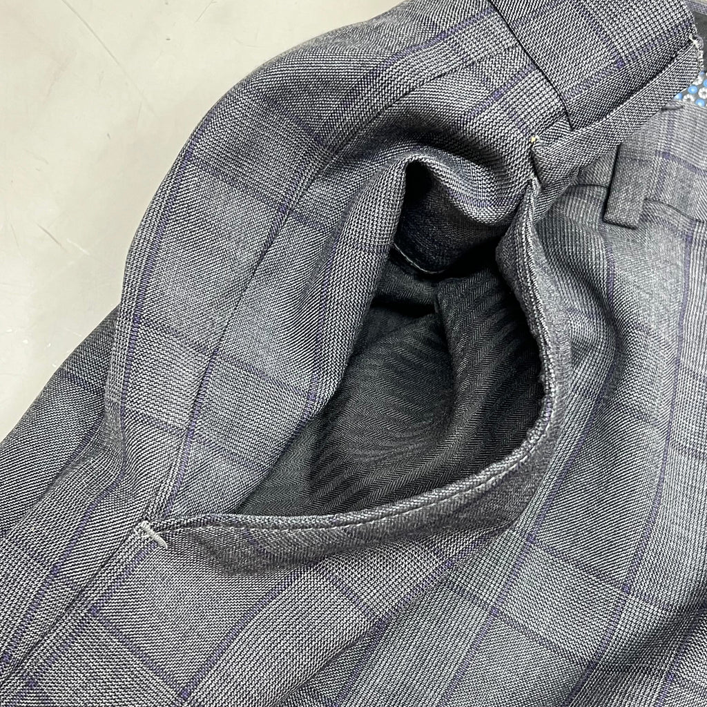 RALPH LAUREN  70% Wool Hand Tailored Suit Set Men's Sz 42 L Grey Purple Plaid (Pre-Owned)