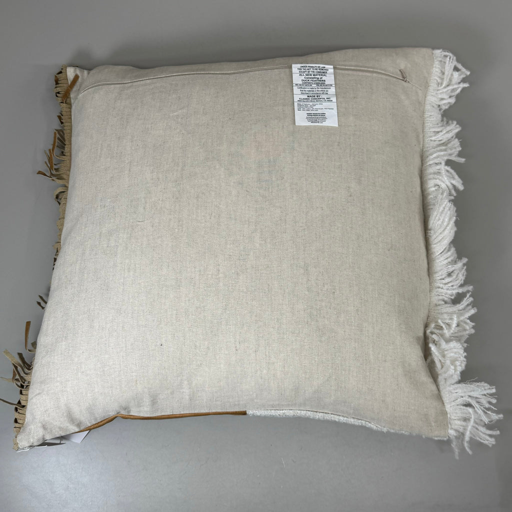 VILLA 22"x22" RN Harris Ivory/Leather Chestnut Decorative Throw Pillow Brown