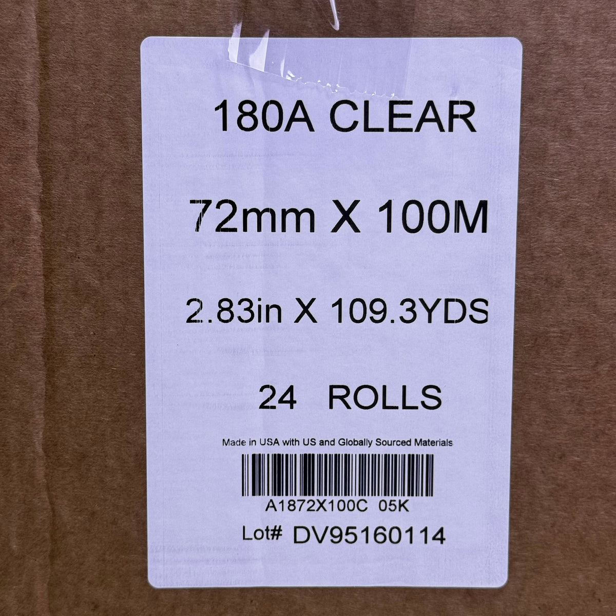 Box Packaging Tape (24 Rolls) 180A 2.83" x 109.3Yds Clear A1872X100C