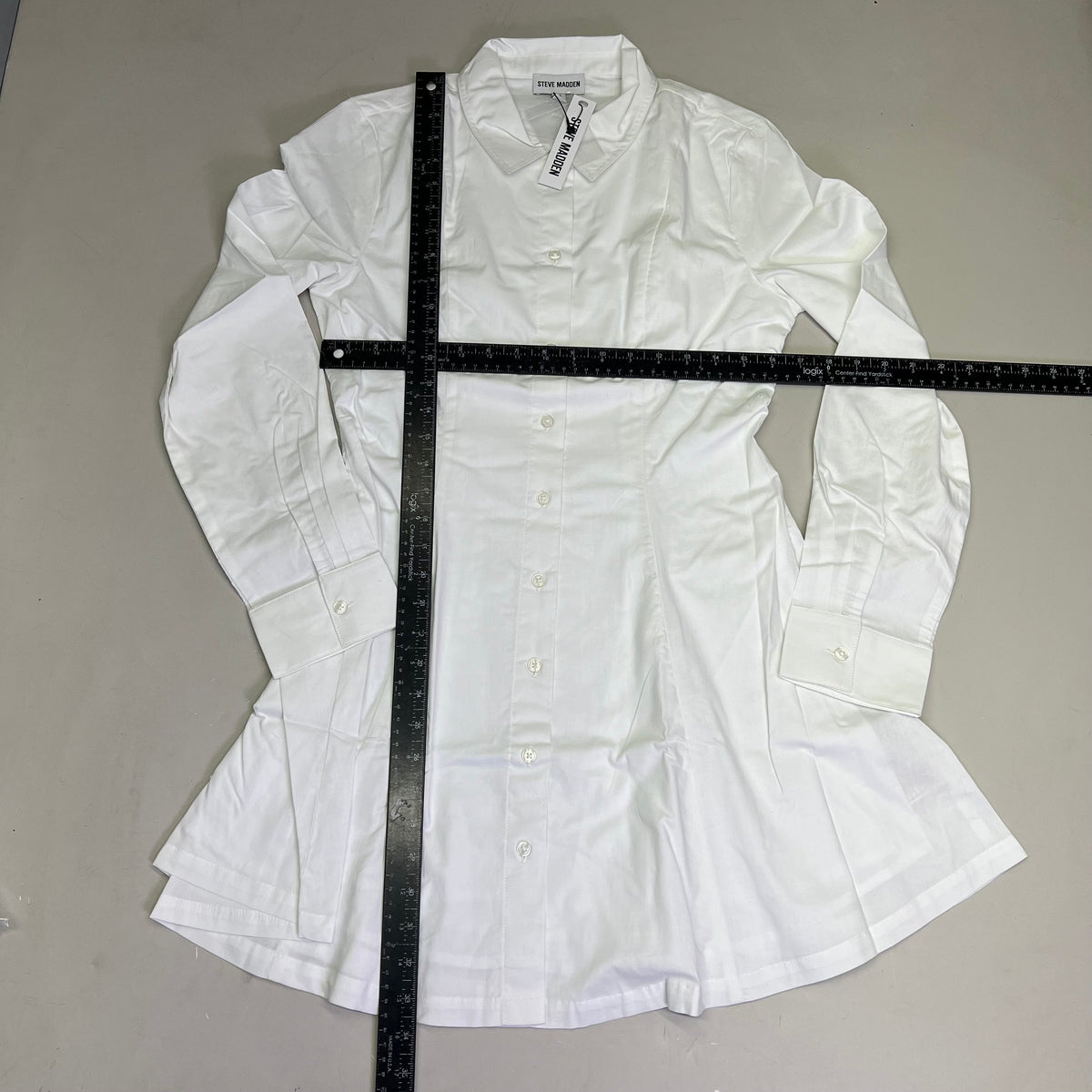 STEVE MADDEN Fit & Flare Shirt Dress Long Sleeve Button Cuff Women's Sz M Cloud