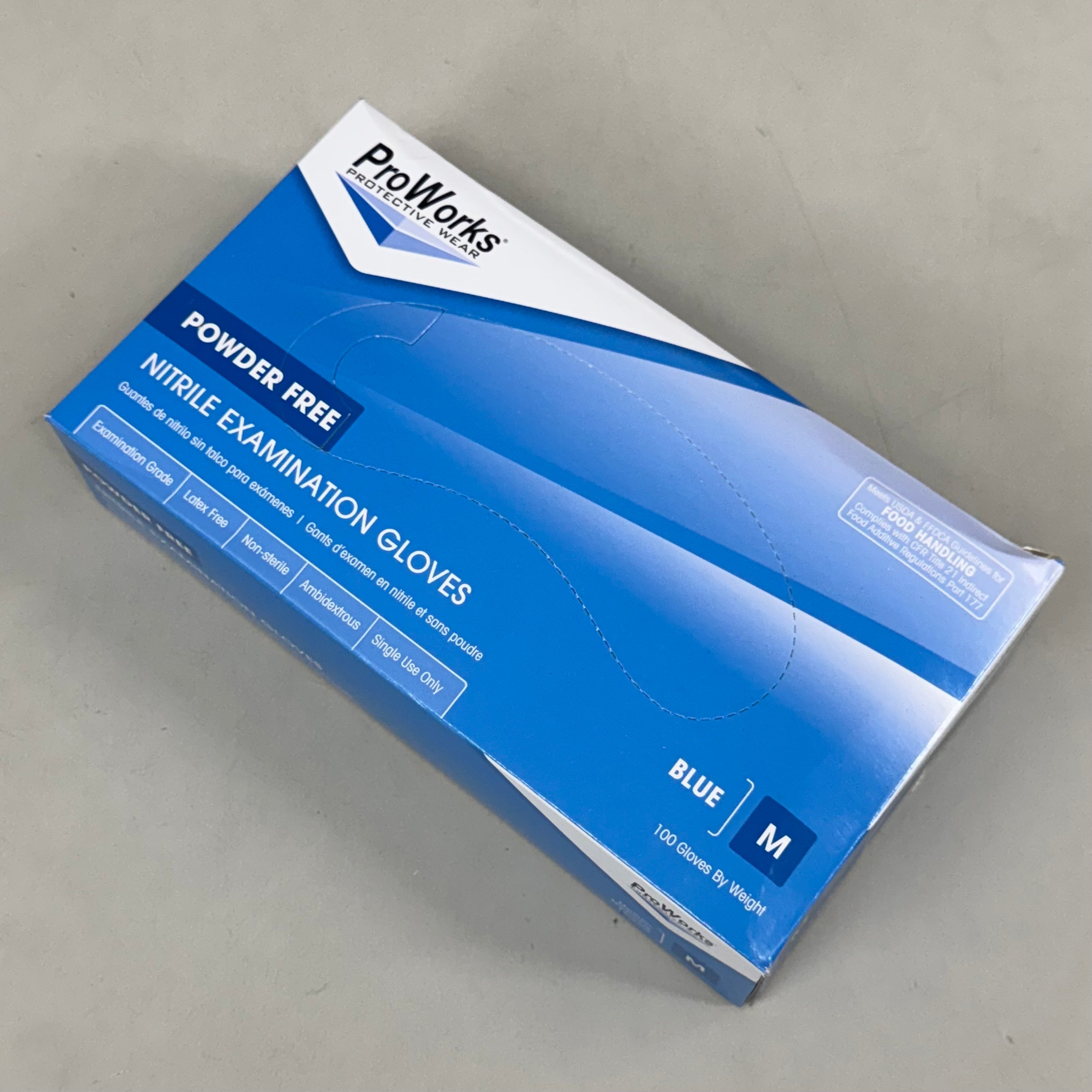 PROWORKS (100 Pack) Powder Free Nitrile Examination Gloves Medium Blue GL-N135FM