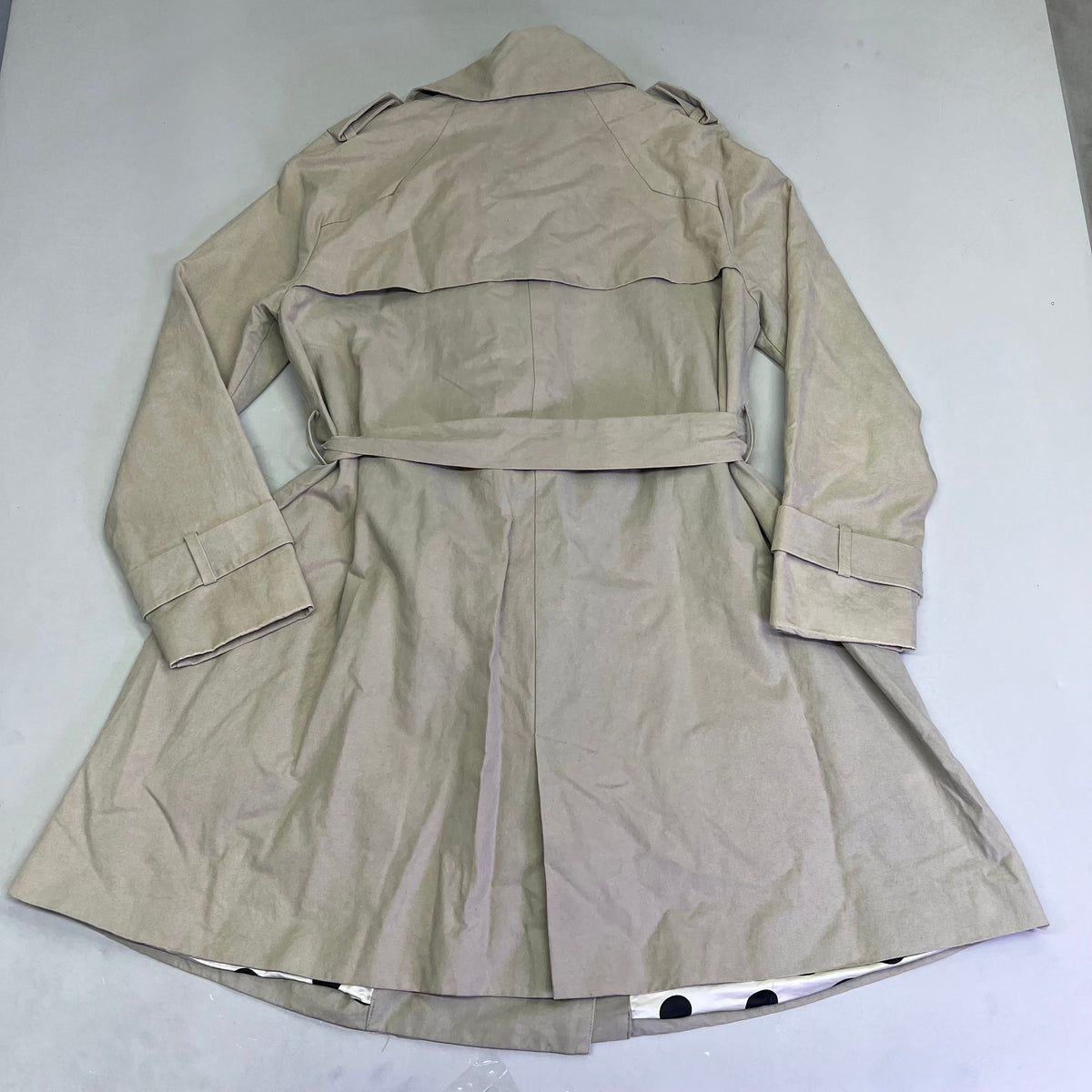 CAROLINA HERRERA Trench Coat Dot 55% Silk Lined Women's Sz S Khaki (Pre-Owned)