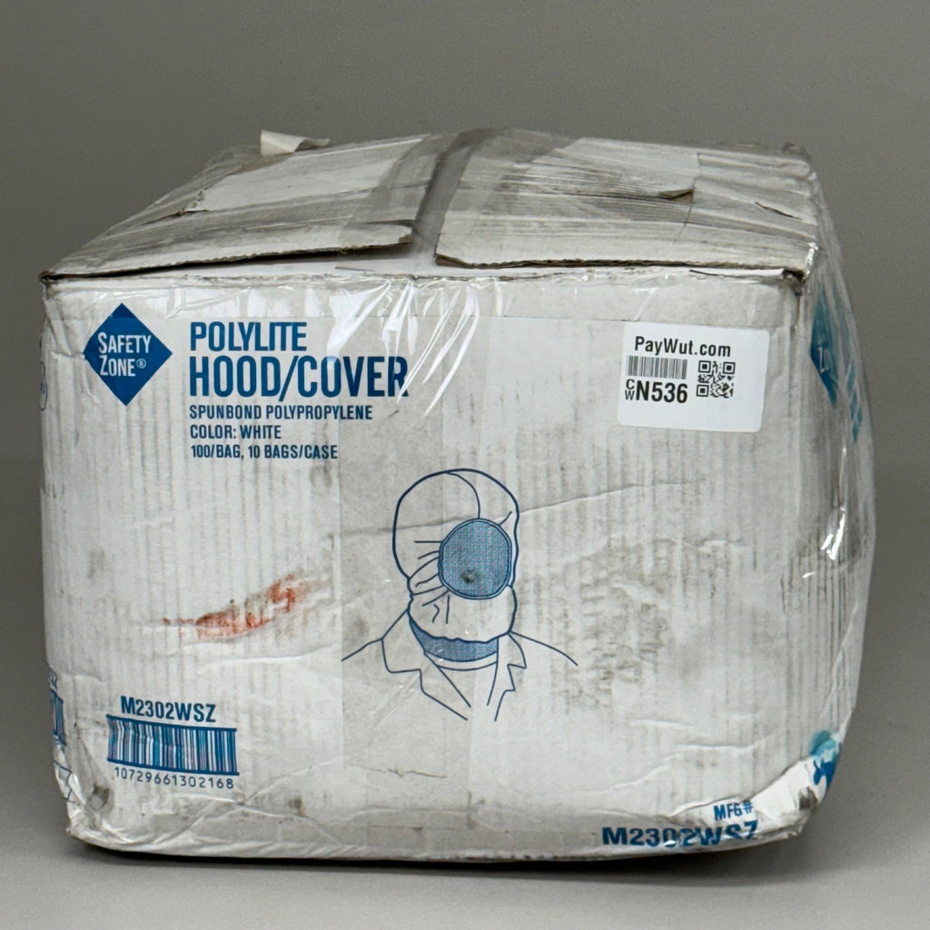 SAFETY ZONE Polylite Hood Face Beard Cover White (1,000/Case) Regular Size