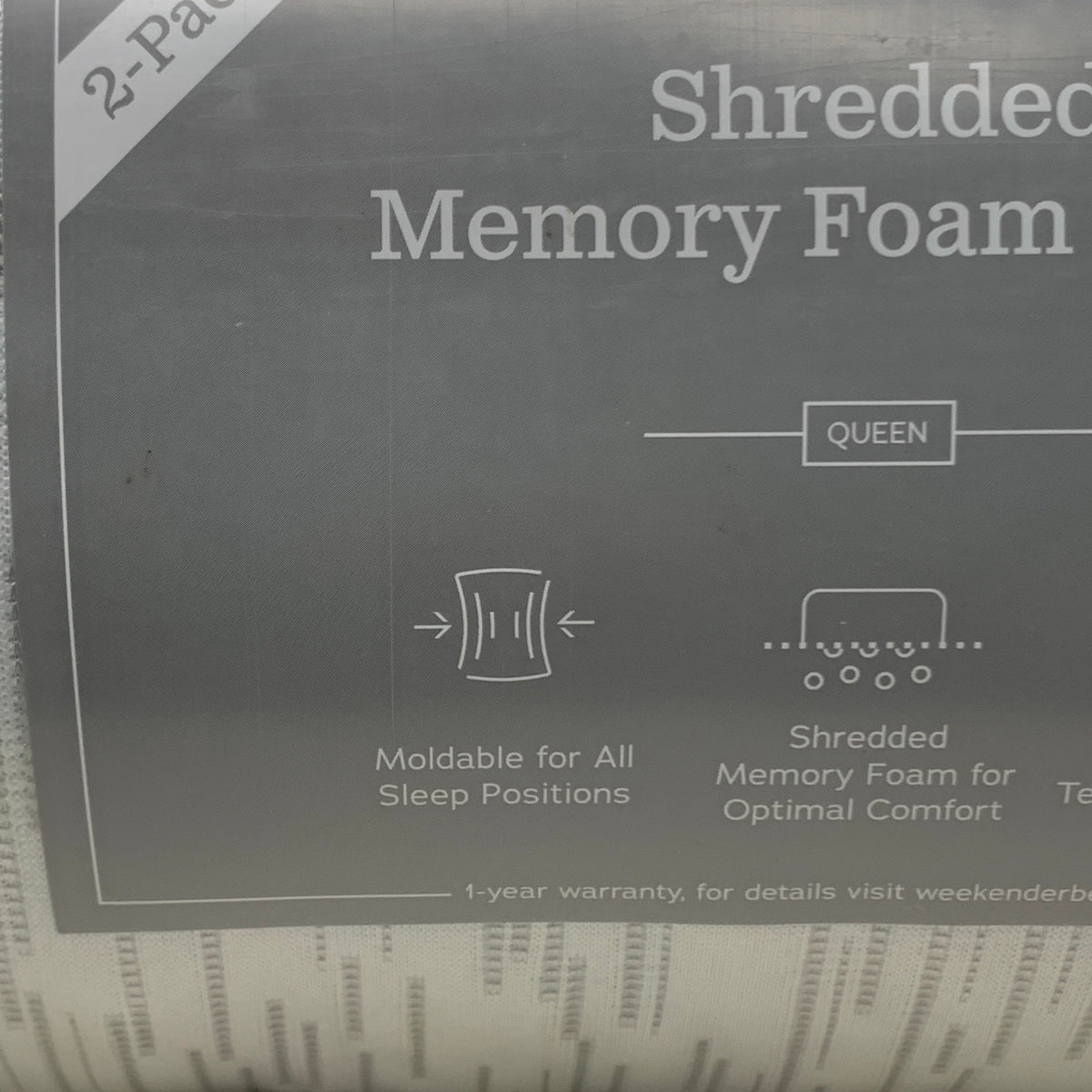 WEEKENDER Shredded Memory Foam Pillow 2pk Breathable Moldable Sz Queen
