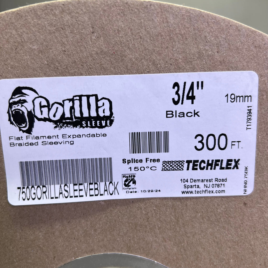 GORILLA Flat Filament Expandable Braided Sleeving Sz 300 ft x 3/4", Black