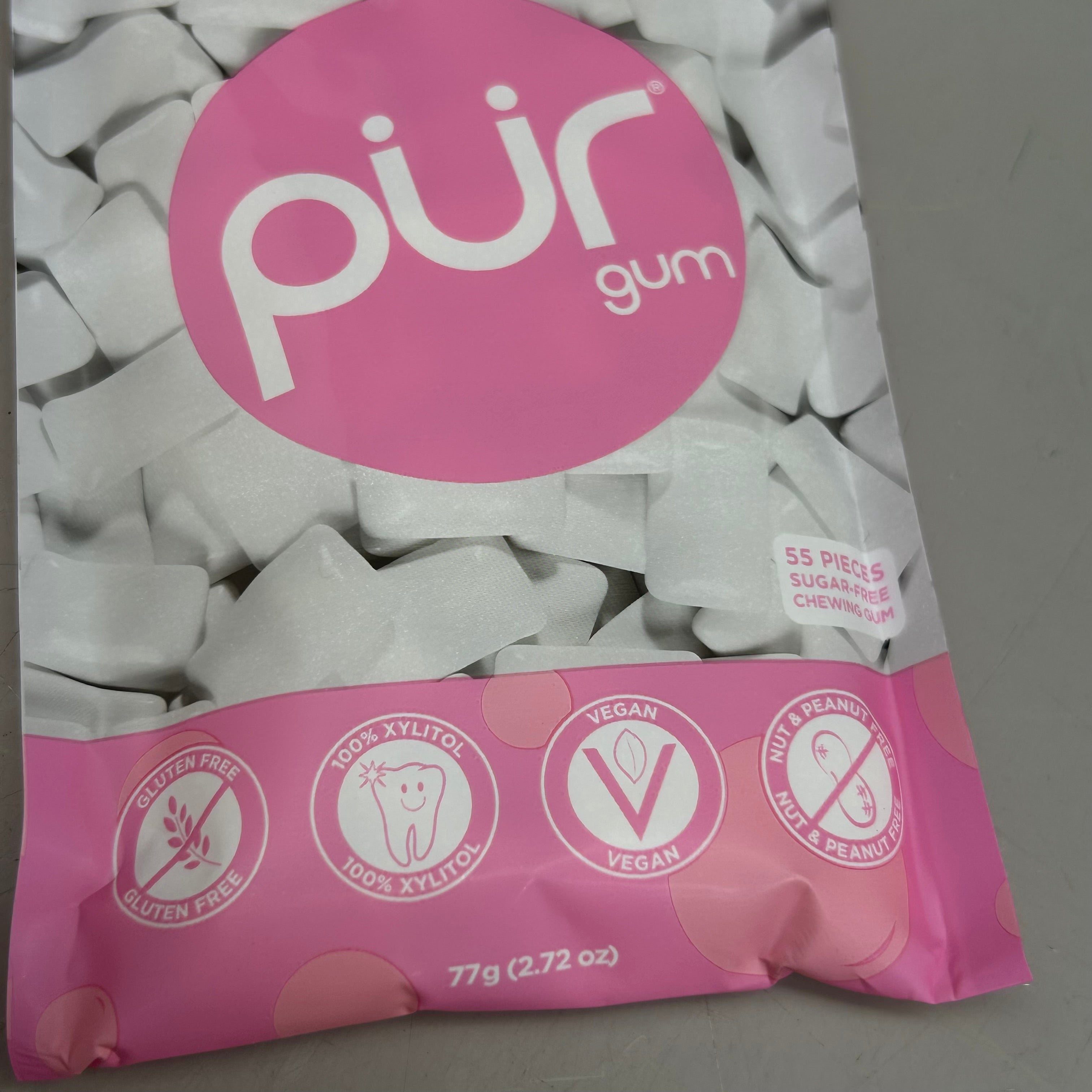PUR (12 PACK, 55 Pieces Each) Sugar Free BubbleGum Flavored Chewing Gum