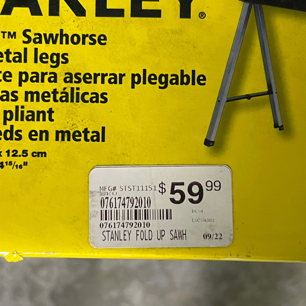 STANLEY Foldup Sawhorse W/ Metal Legs 40" L x 30.5" H ,STST11151 Black & Yellow