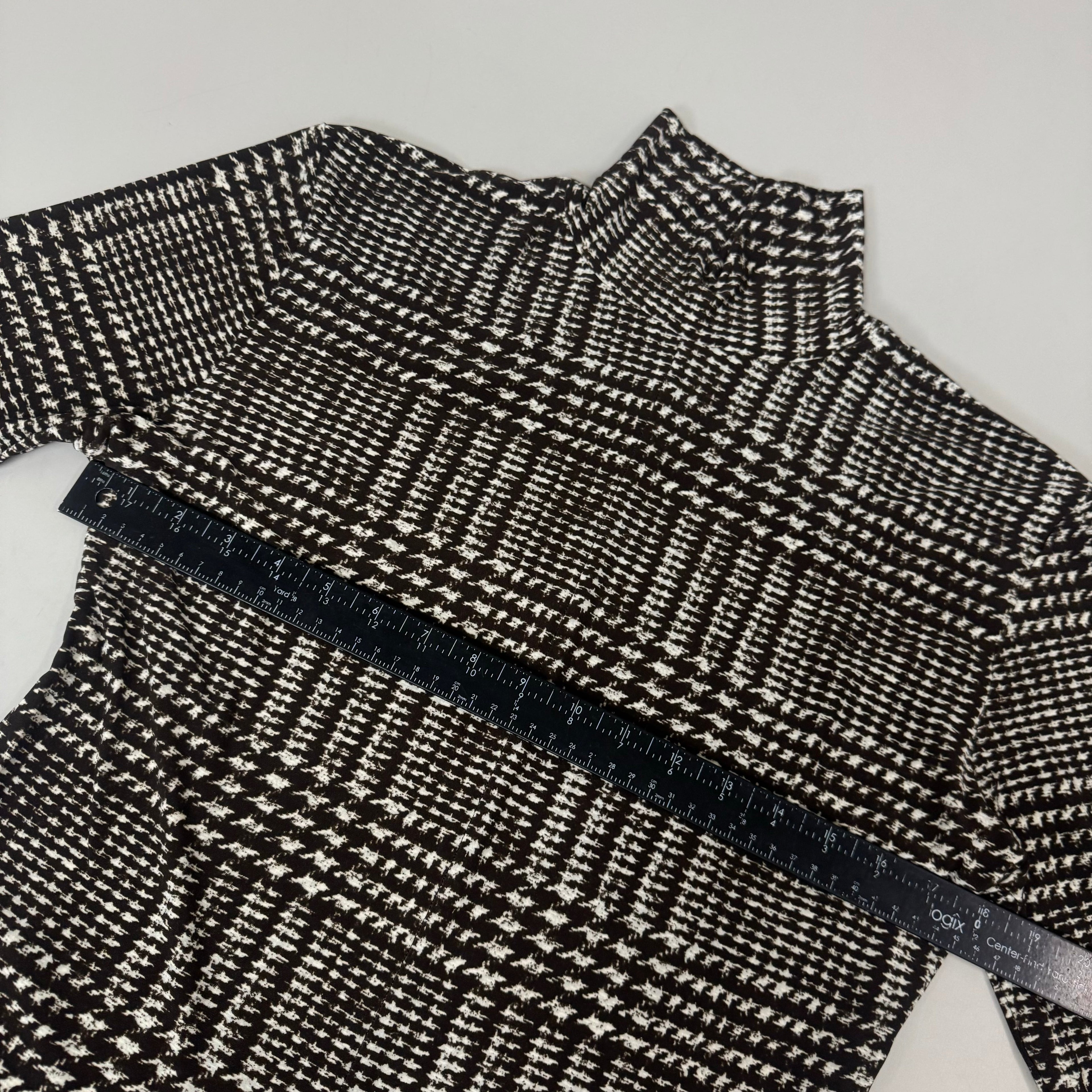 NORMA KAMALI Sleeve Open Back Catsuit Footsie Women's Sz XL/42 Chocolate Plaid