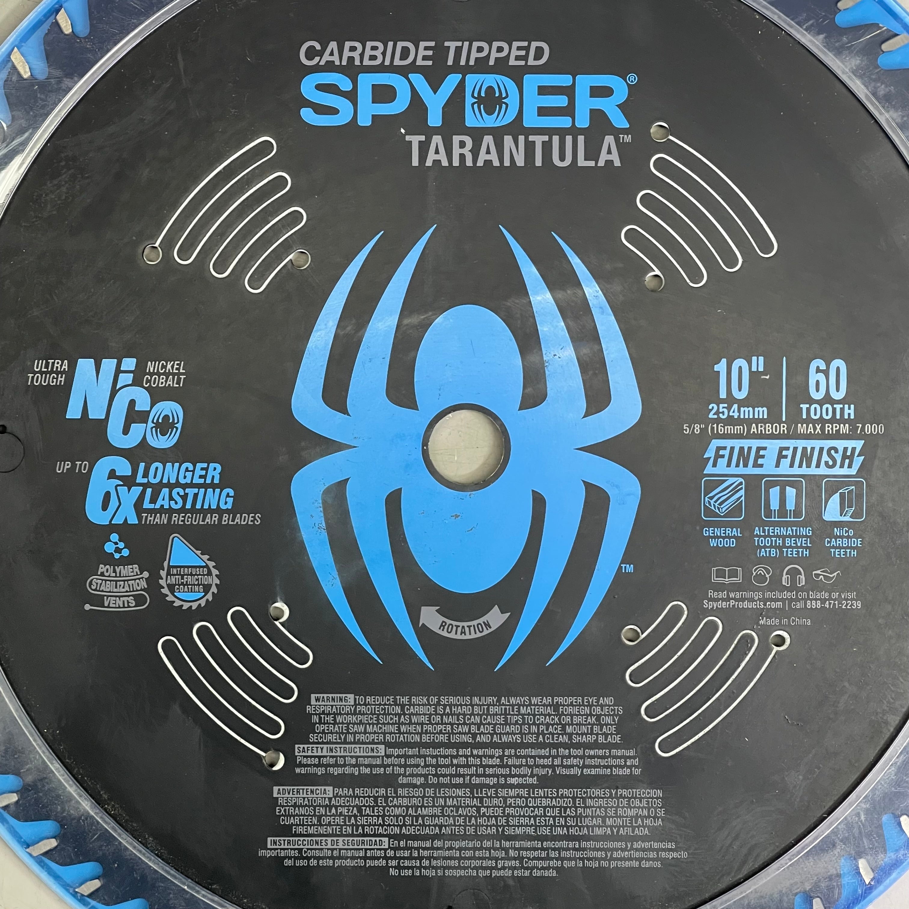 SPYDER Tarantula Fine Finish Circular Saw Blade 60-Tooth, 10" Black 13053