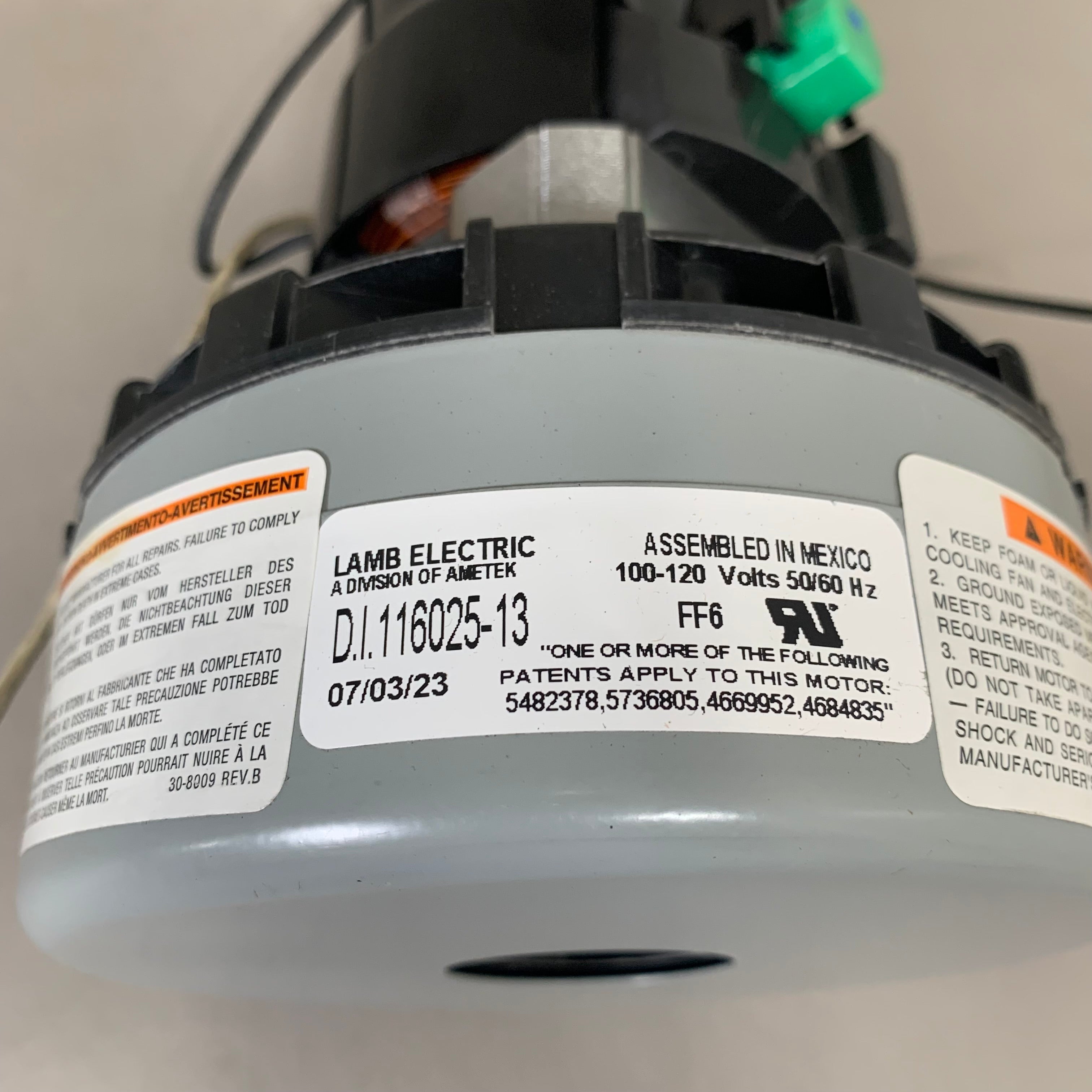 LAMB ELECTRIC Ametek Motor For Thermax Extractor 100-120 Volts 116025-13