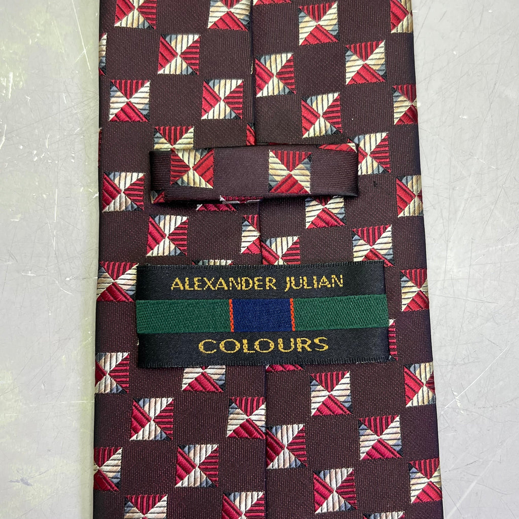 ALEXANDER JULIAN COLOURS Square Pattern Made Tie 64" Maroon/Red/Yellow