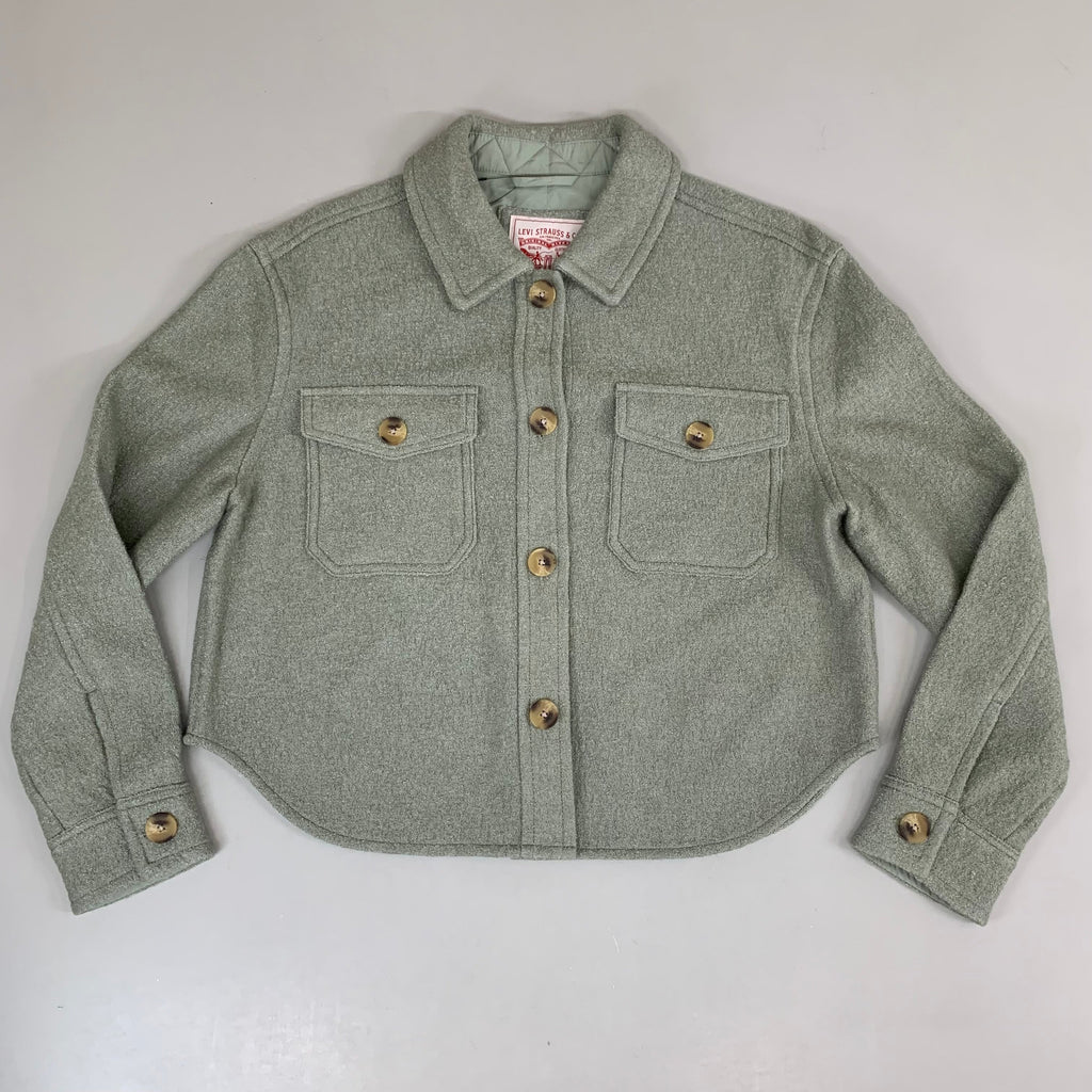 LEVI'S Front Button Cropped Jacket W/ Laydown Collar Women's Large Tea Green 595450040