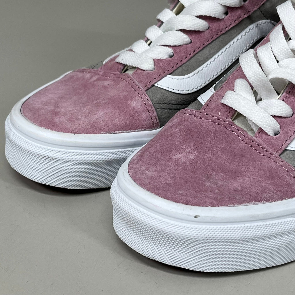 VANS Old Skool Leather & Pig Suede Sherpa Sneakers Womens 5.5 Mens 4.0 Pink Grey
