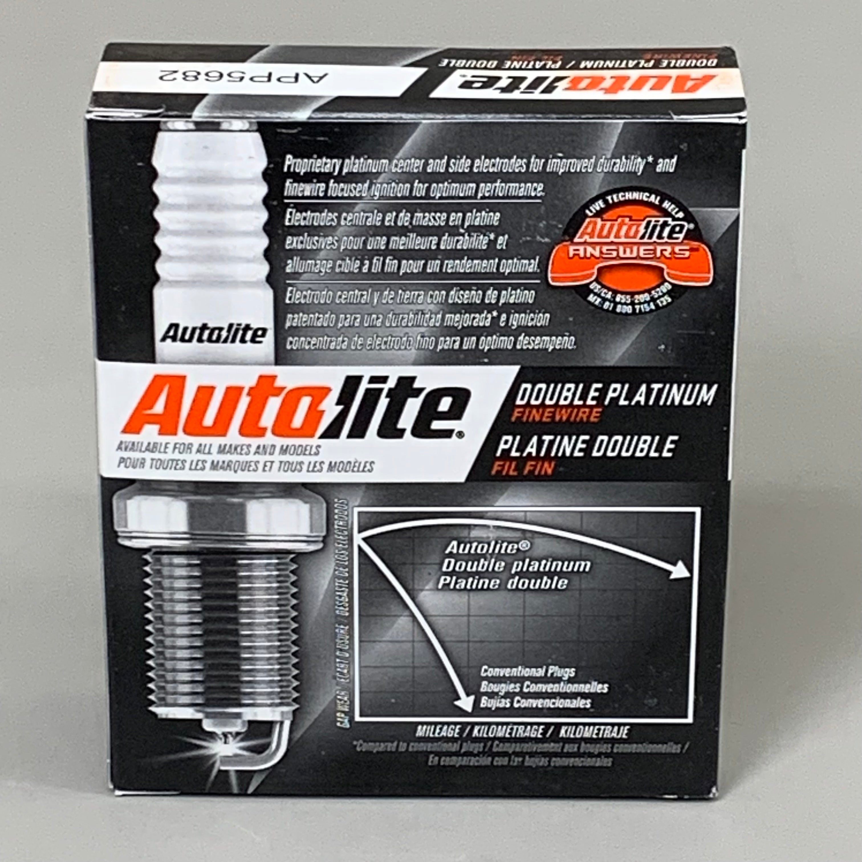 AUTOLITE (4 PACK) Double Platinum Standard Spark Plug 14MM Hex SZ APP5682