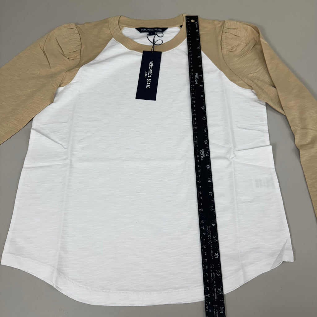 VERONICA BEARD Jeans Women's Mason Baseball Tee Sz-S Stone Khaki/White