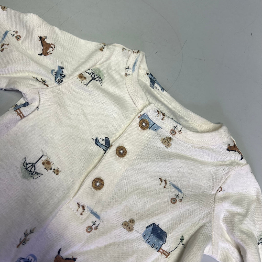 CARTERS (SET OF 2) Soft Farmhouse Pattern One Body Suit Baby Boy Sz 3M Blue/White