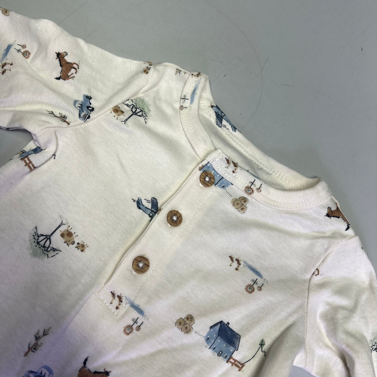 CARTERS (SET OF 2) Soft Farmhouse Pattern Body Suit Baby Boy Sz 9M Blue/White