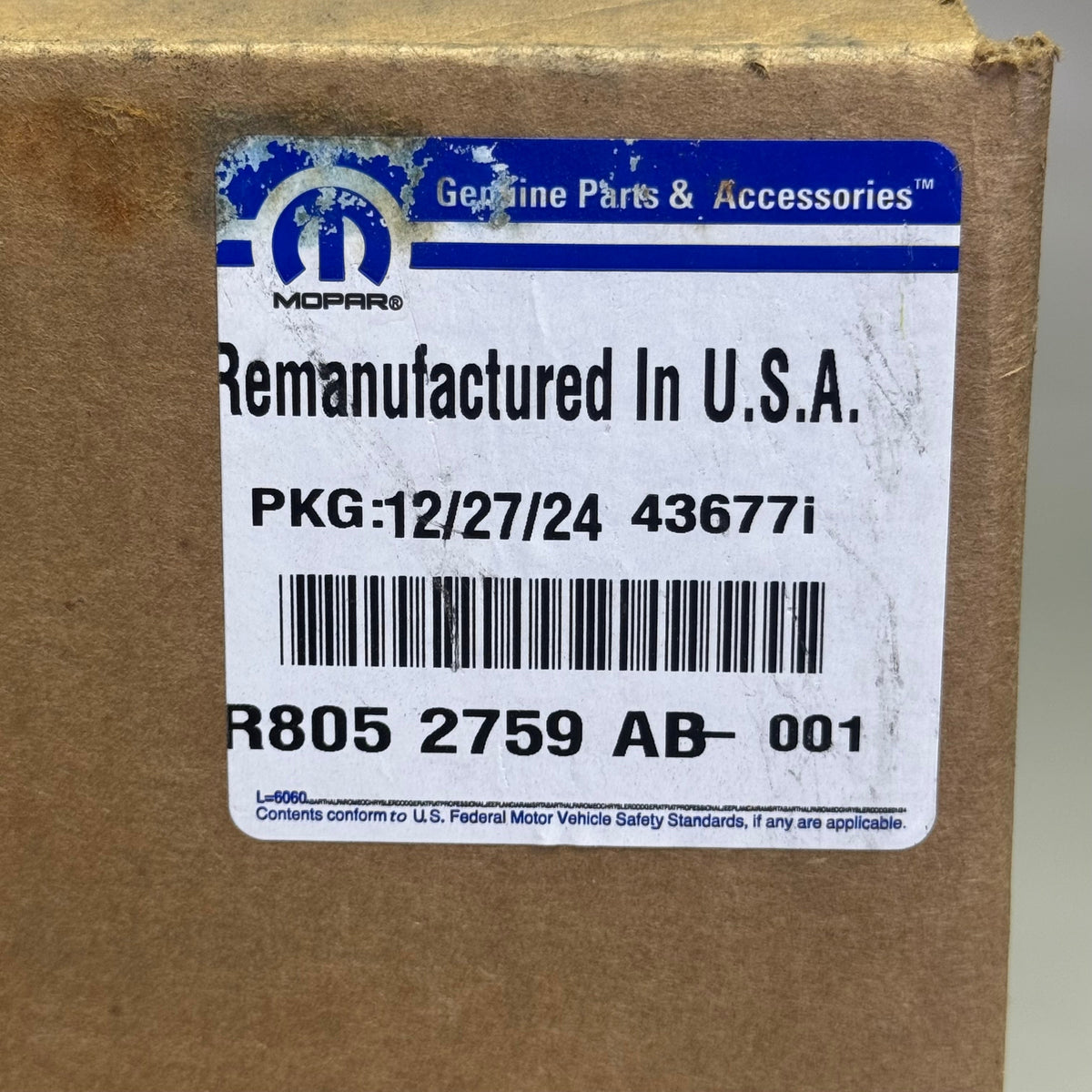 MOPAR Transmission Pump Sz 6" H x 8" D, Grey R8052759AB-001