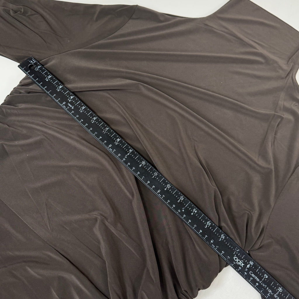 NORMA KAMALI Turtle Neck Ruched Side Drape Gown Unlined Women's XL/42 Chocolate