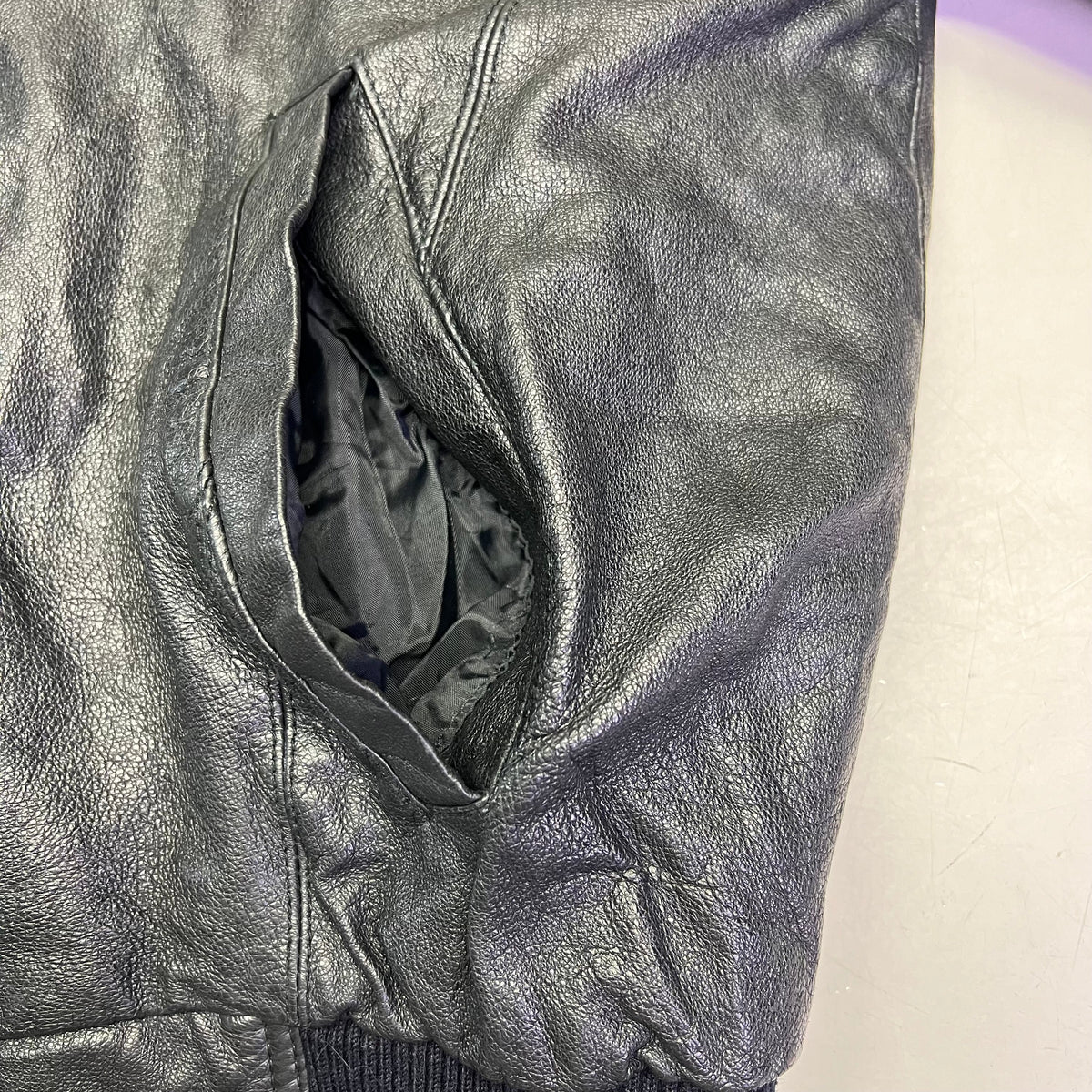 NEW ORDEDR Authentic Leather Jacket Full Zip Men's Sz L Black (Pre-Owned)