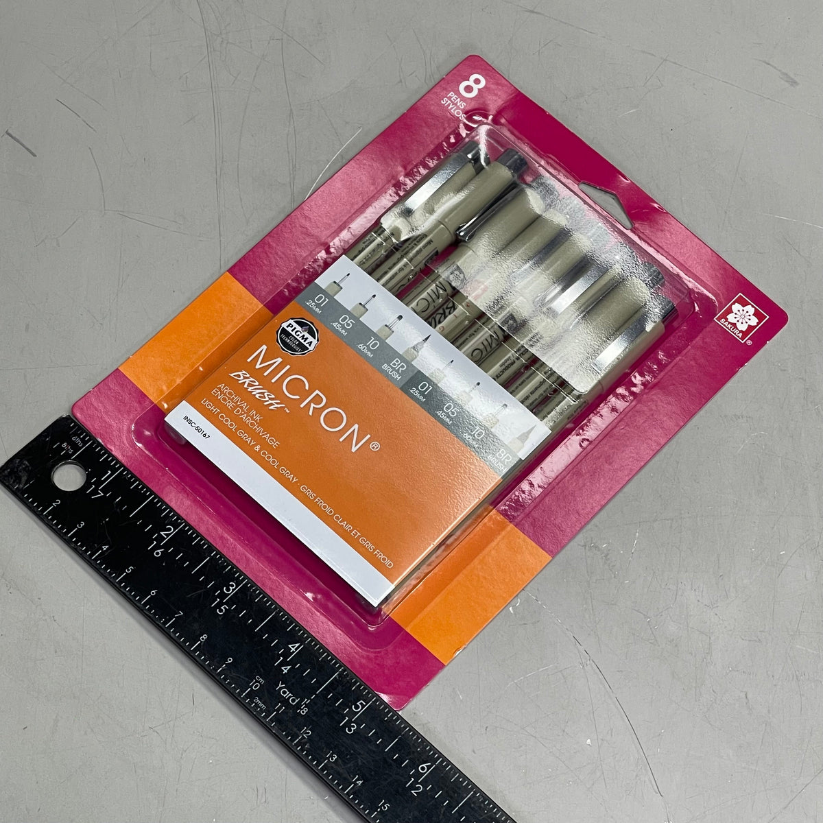 SAKURA (3-PACK) Pigma Micron Pens & Brush 0.25mm, 0.45mm, 0.60mm Gray 50167