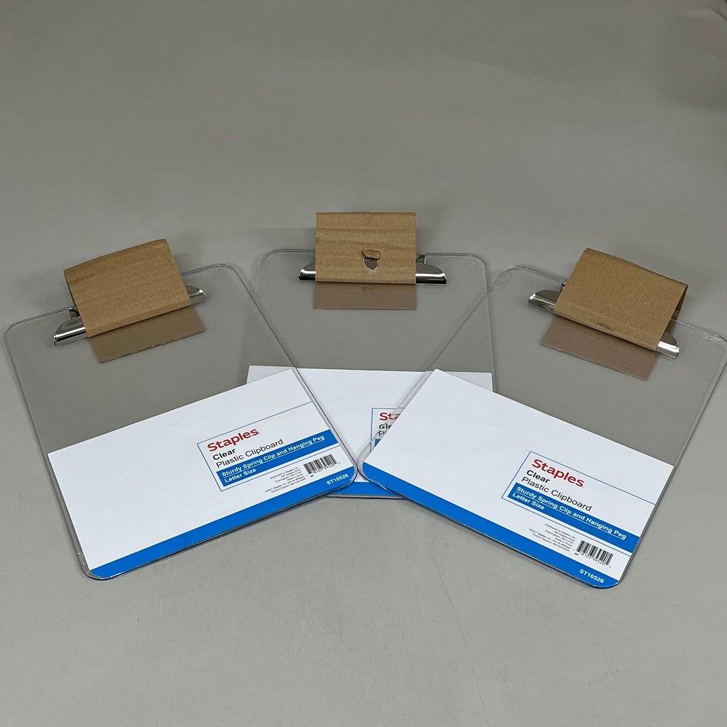 STAPLES (3 PACK) Plastic Clipboard Letter Size Spring Clip  Letter Size Clear ST10526