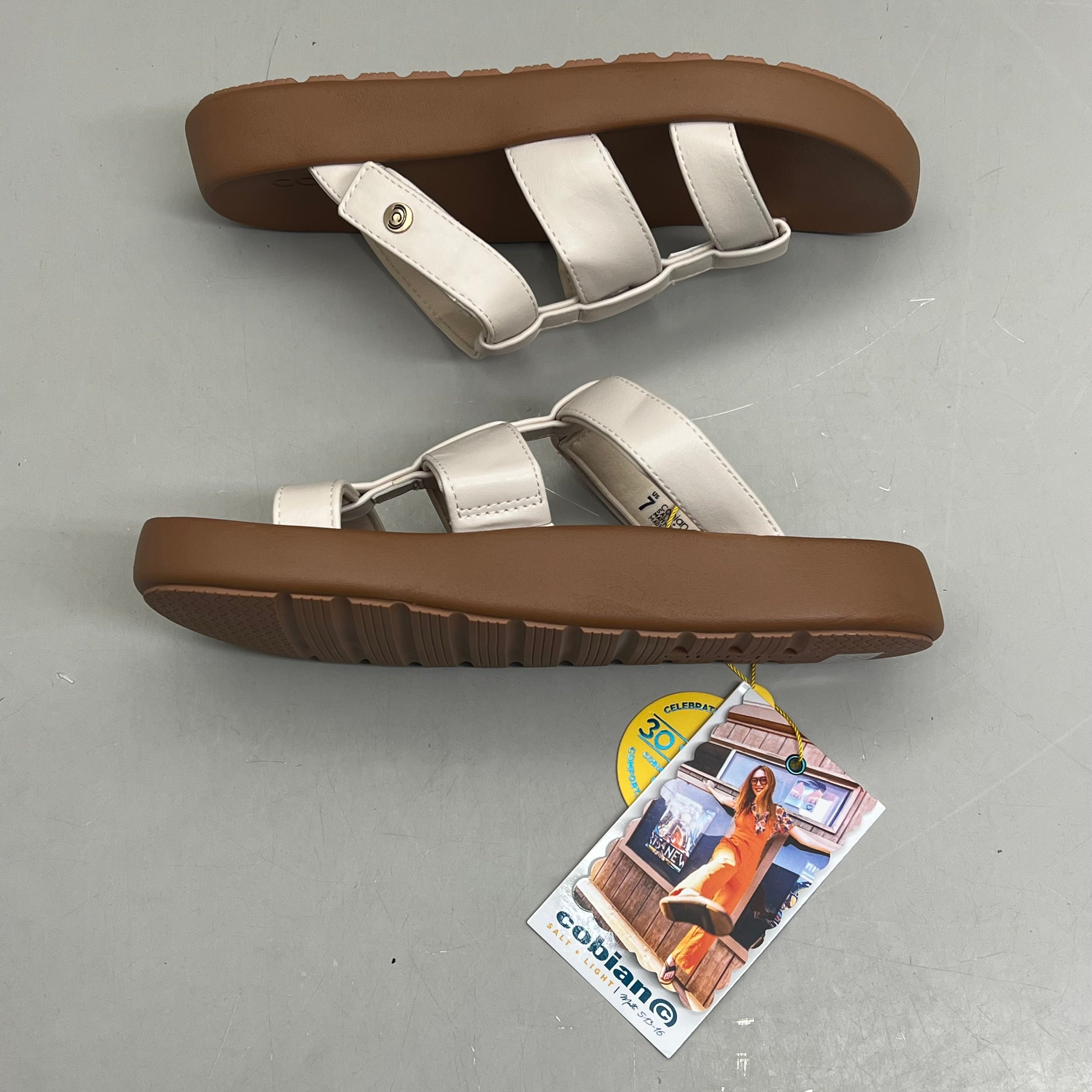 COBIAN Amalfi Synthetic Leather W/ Microfiber Lining Sandals Women's Sz 9, 39.5 EU Cream AMA25-110-9