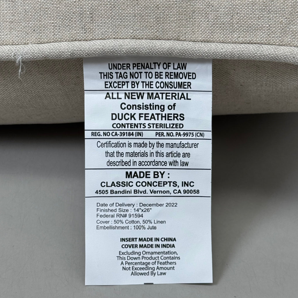VILLA 14"x26" MP Siena Throw Decorative Pillow Natural