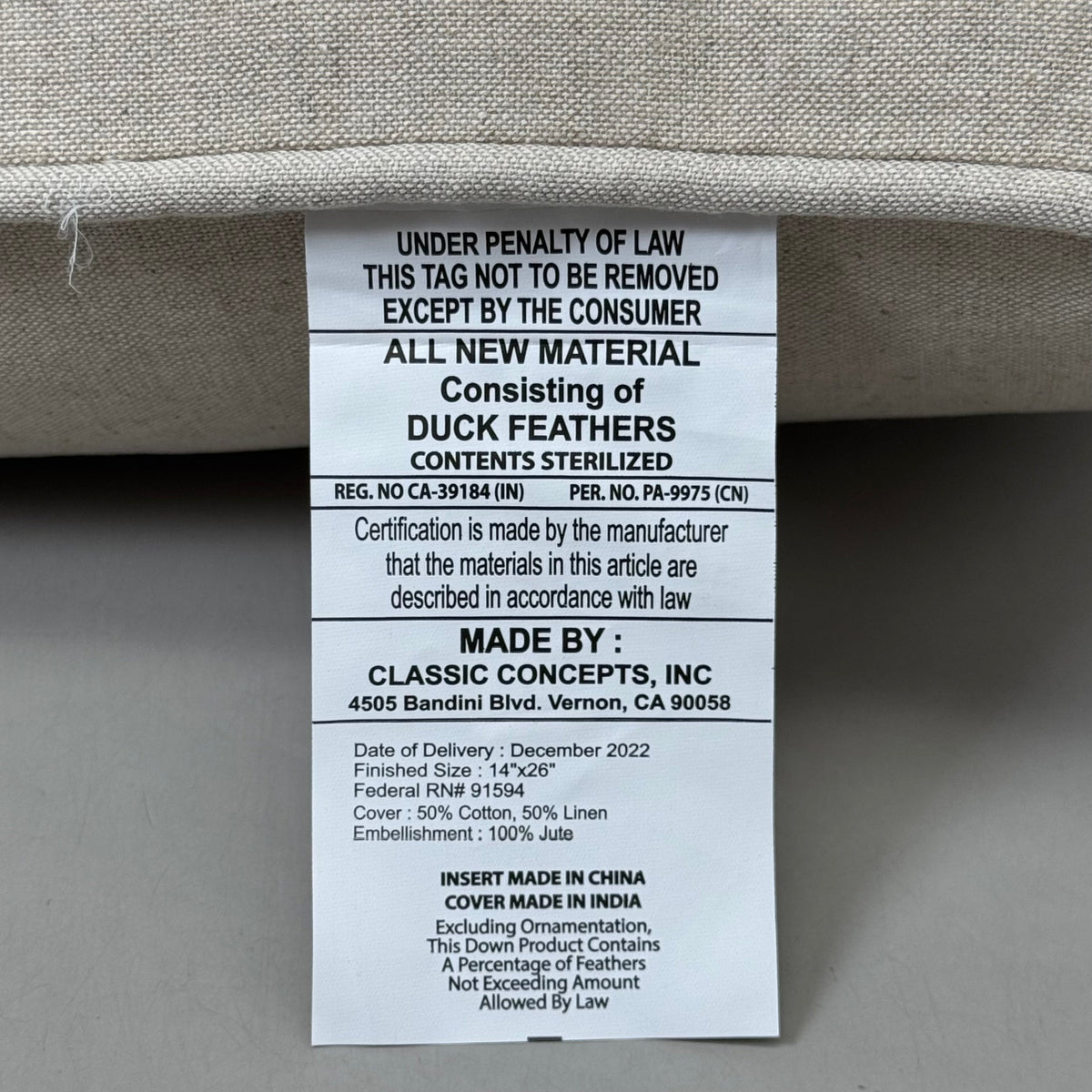 VILLA 14"x26" MP Siena Throw Decorative Pillow Natural