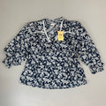 ENTRO Floral Pattern Ruffle Blouse Women's Sz S Navy/White T25612