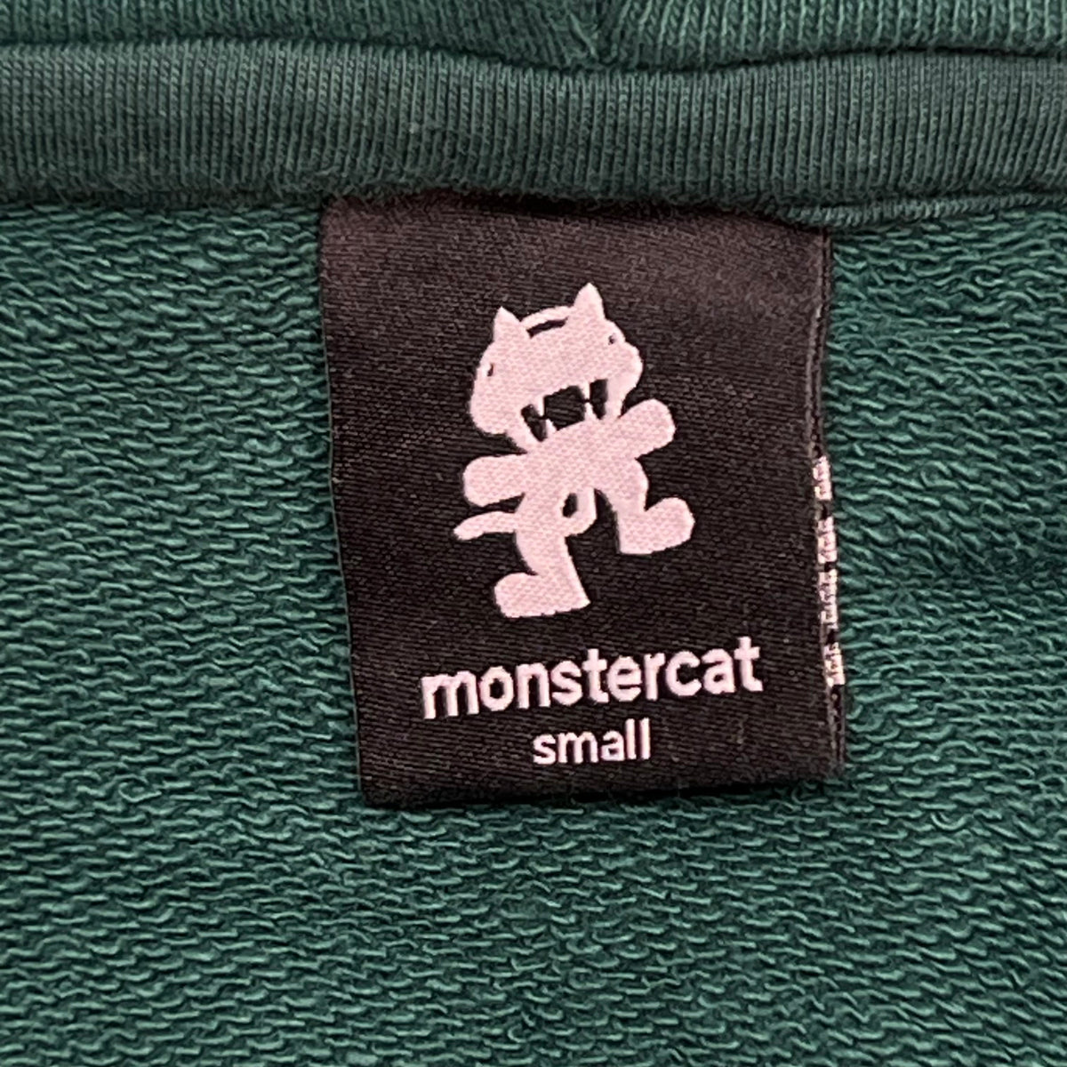 MONSTERCAT Hooded Drawstring Pull Over Sweatshirt Unisex Sz S Emerald Green