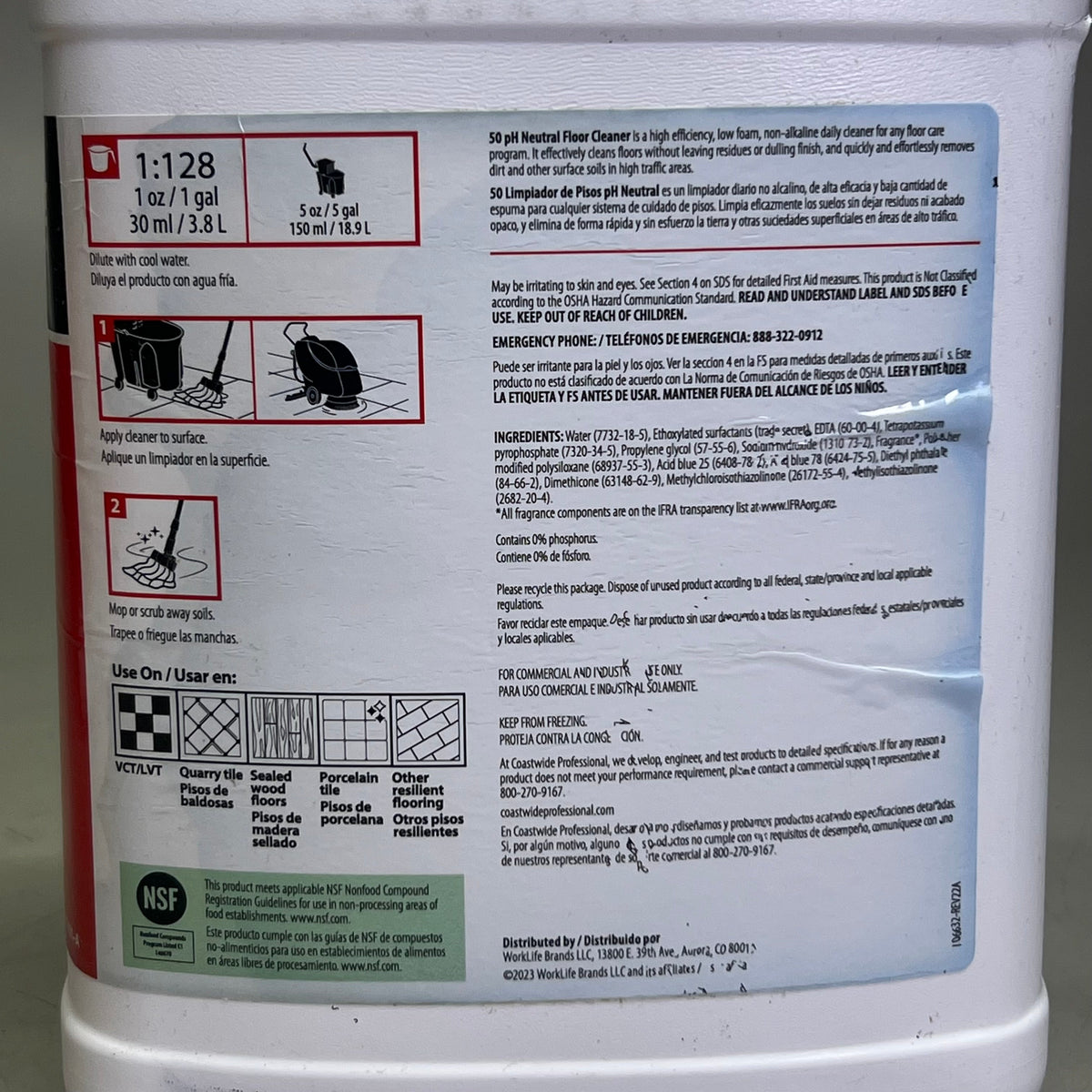 COASTWIDE (4 PACK, 1 GALLON EACH) Floor Cleaner pH Neutral, Red & White 919529