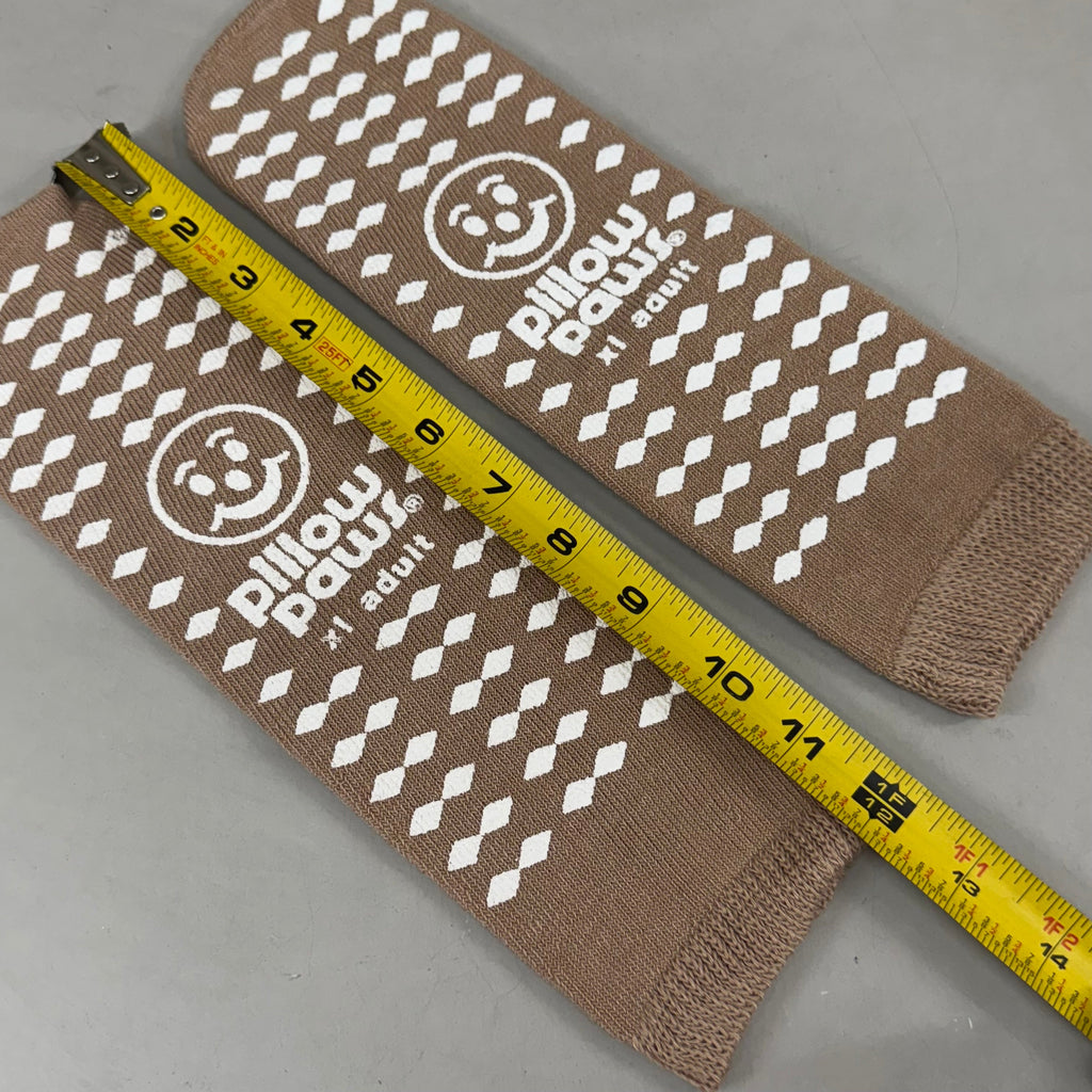 PILLOW PAWS (4 PACK) Unisex Non-Skid Slipper Socks  Adult XL Tan